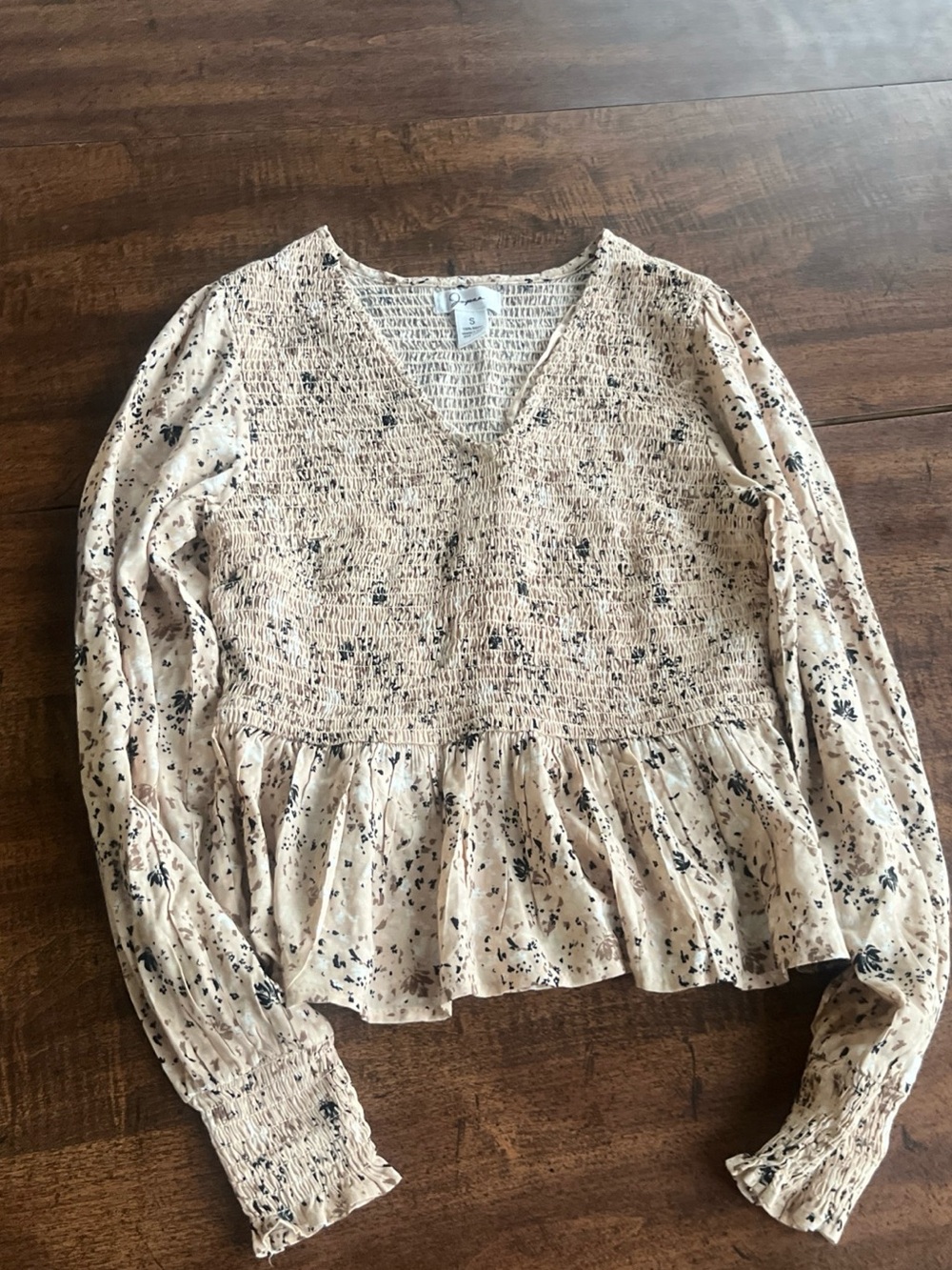 Japna Smocked Floral Peplum Babydoll 
Blouse S Cottagecore Boho Puff Sleeve